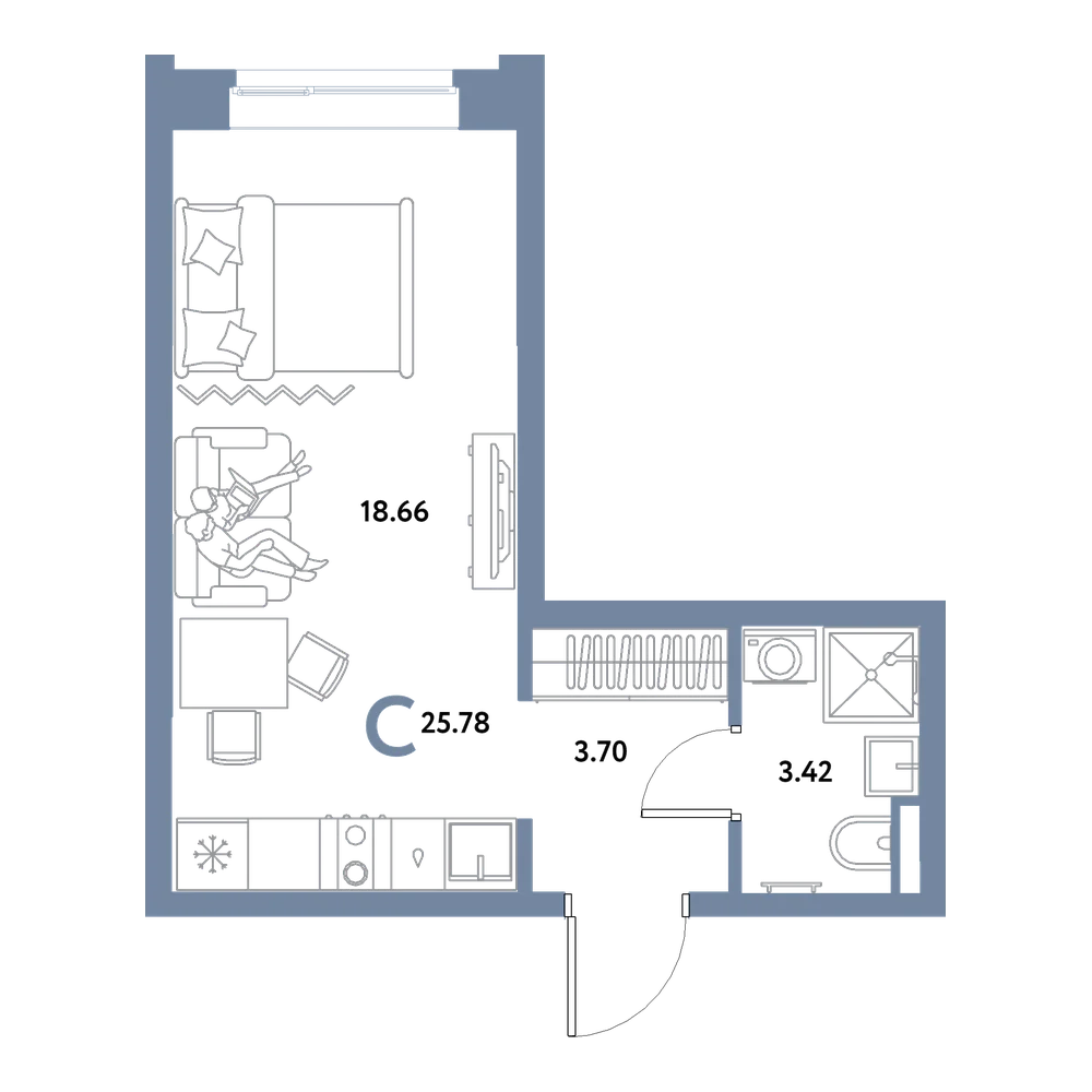 Планировка: Студия 25,78 м²