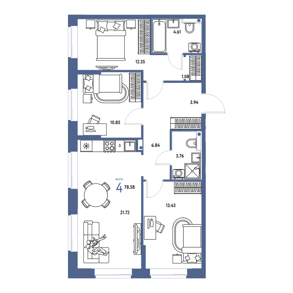 Планировка: Евро-4 78,58 м²