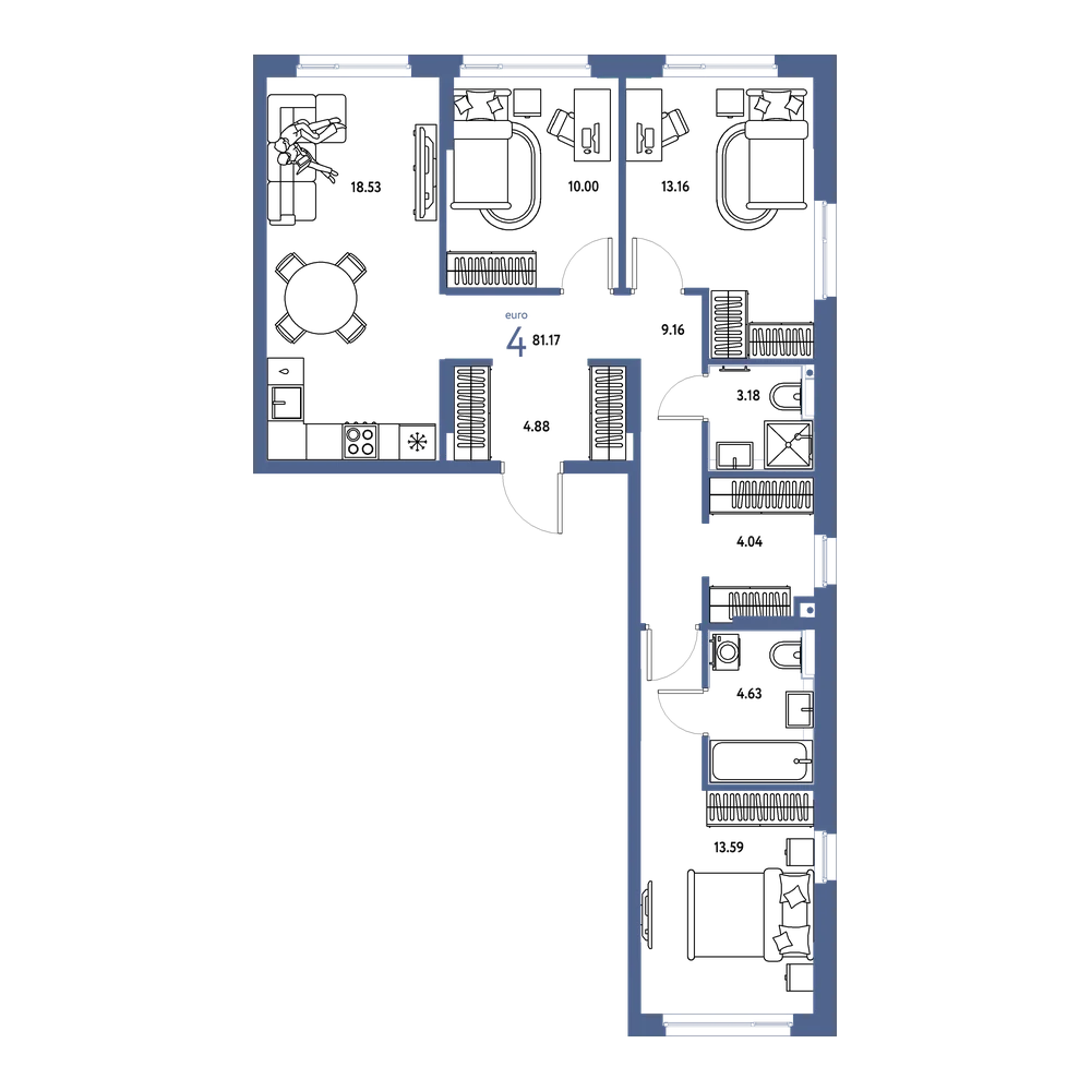 Планировка: Евро-4 81,17 м²