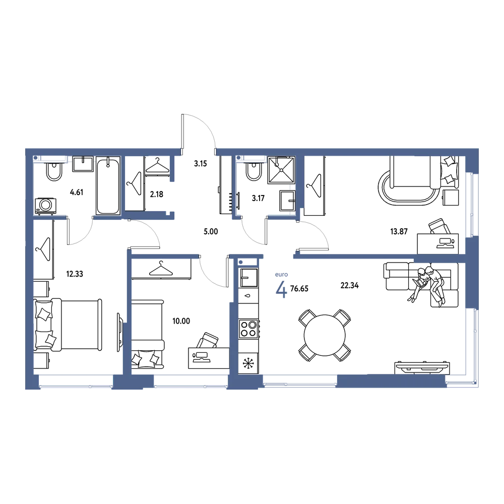 Планировка: Евро-4 76,65 м²