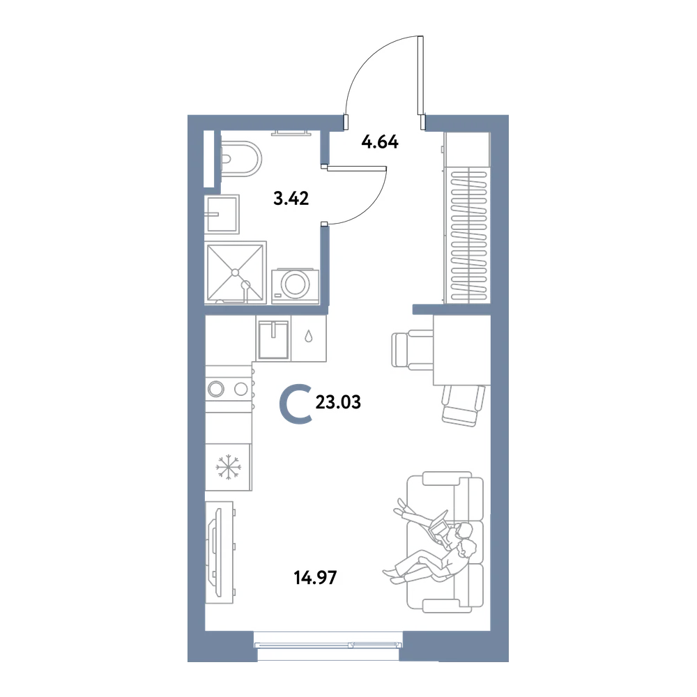 Планировка: Студия 23,03 м²