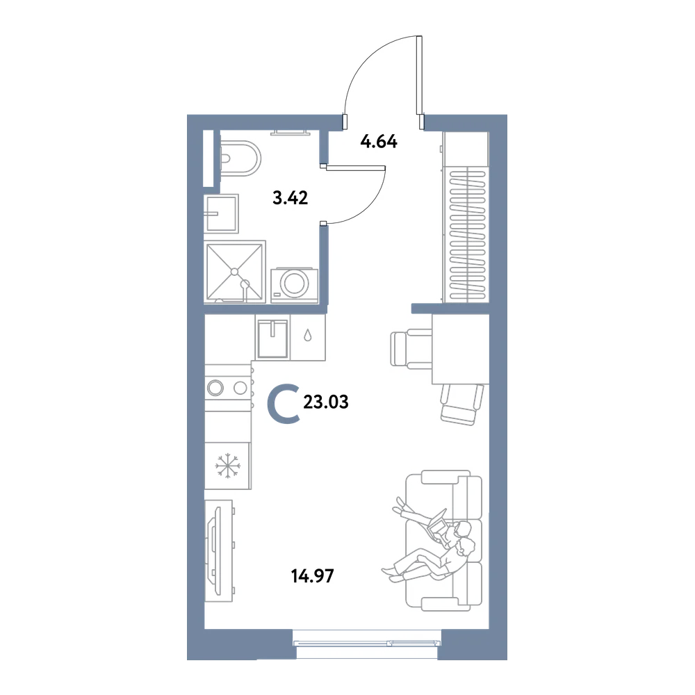 Планировка: Студия 23,03 м²