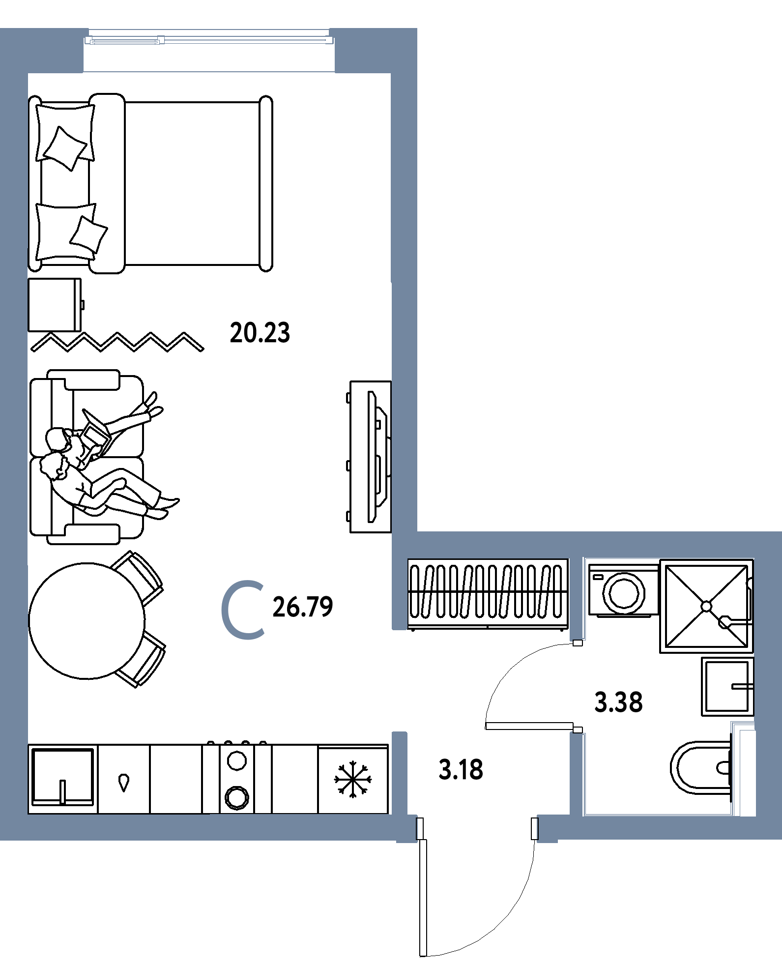 Планировка: Студия 26,79 м² в ЖК «Остров-сад»