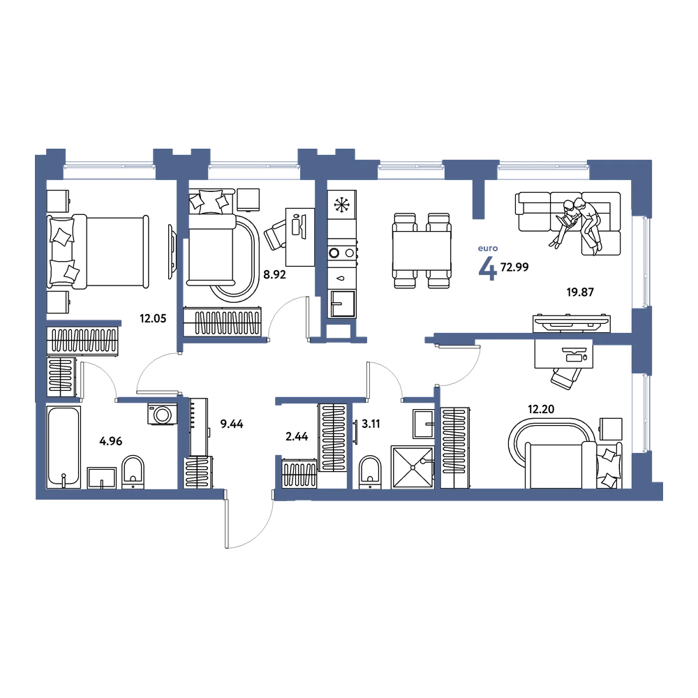 Планировка: Евро-4 72,99 м²