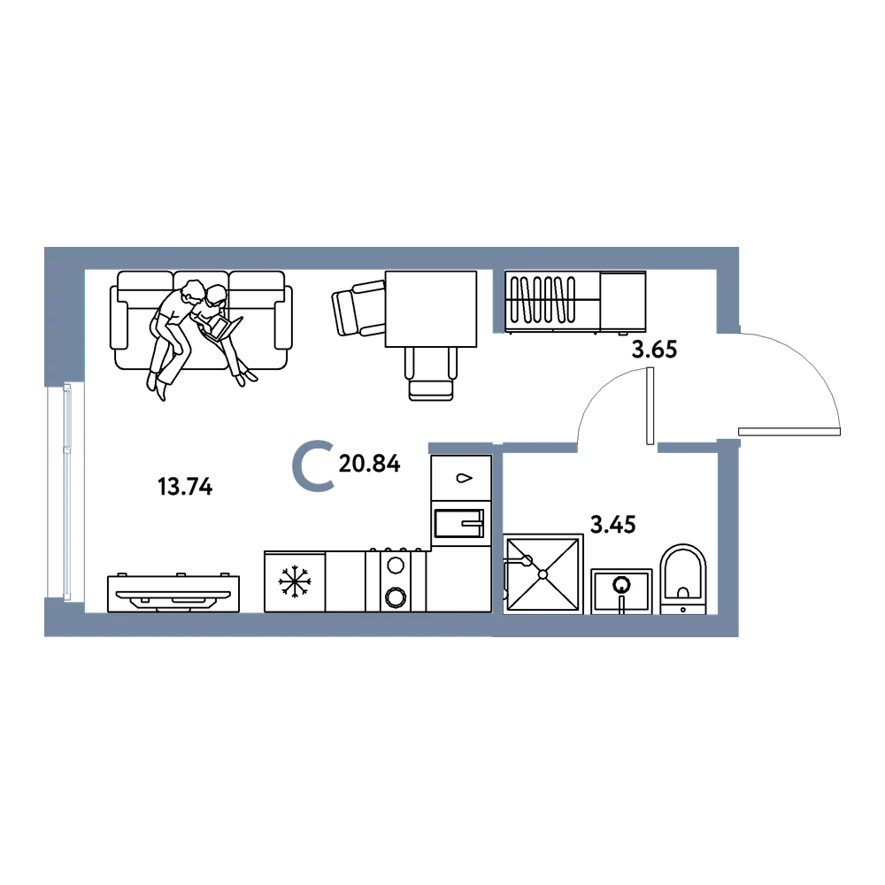 Планировка: Студия 20,84 м²