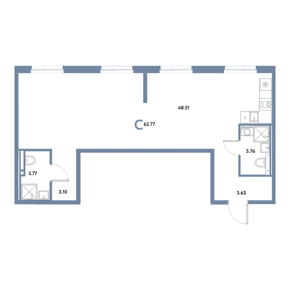 Планировка: Студия 62,77 м²