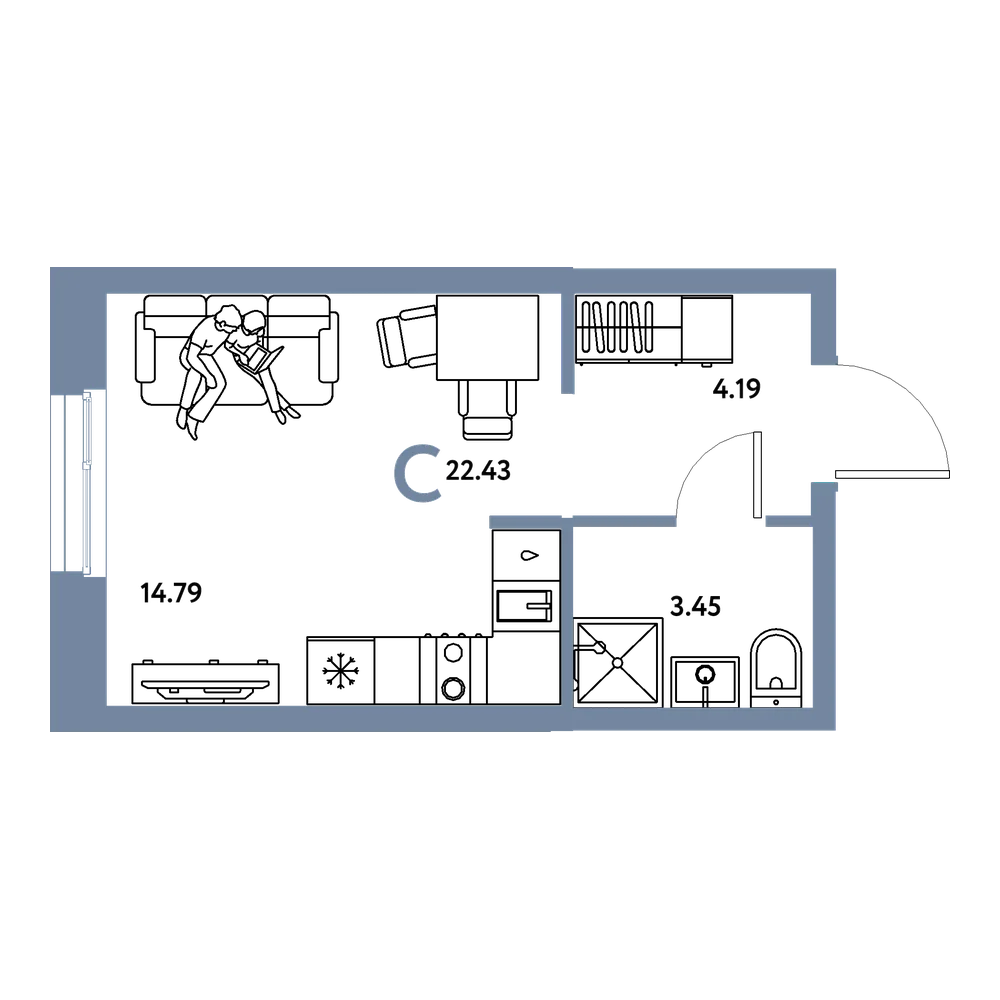 Планировка: Студия 22,43 м²