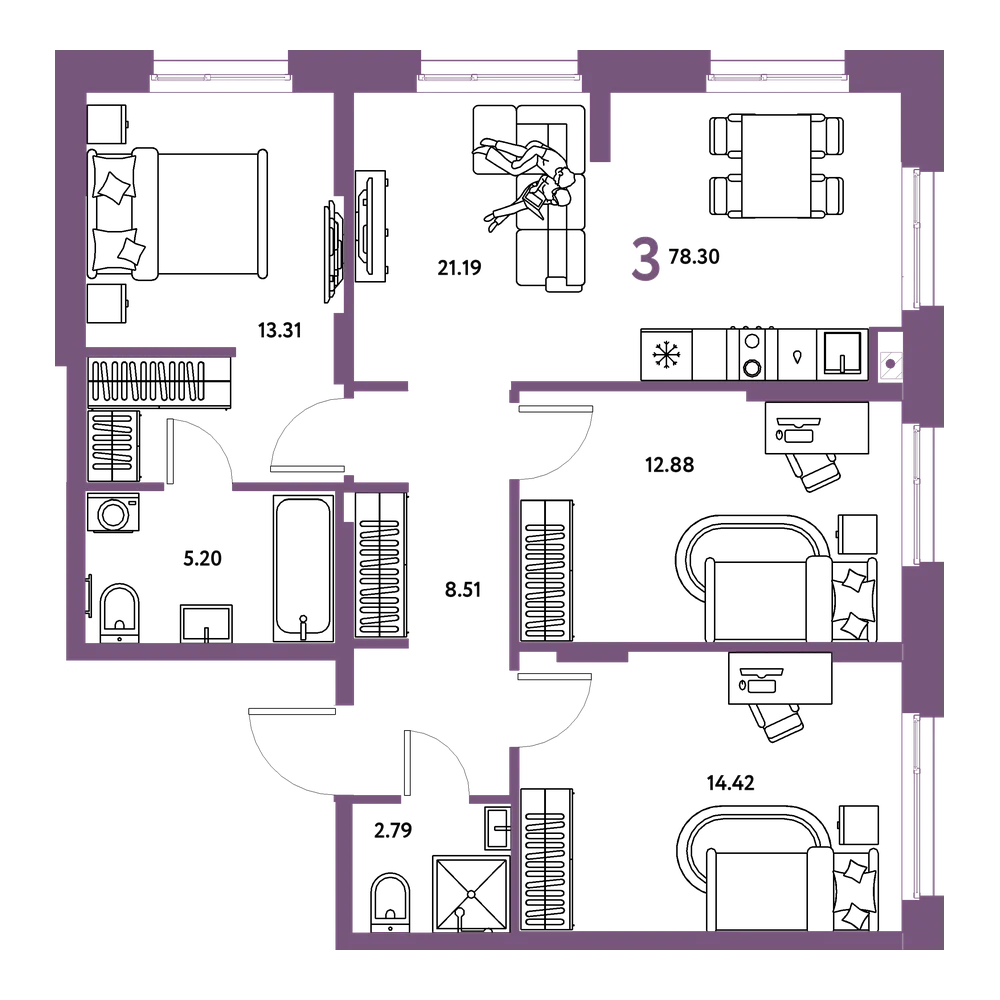 Планировка: Евро-4 78,3 м²