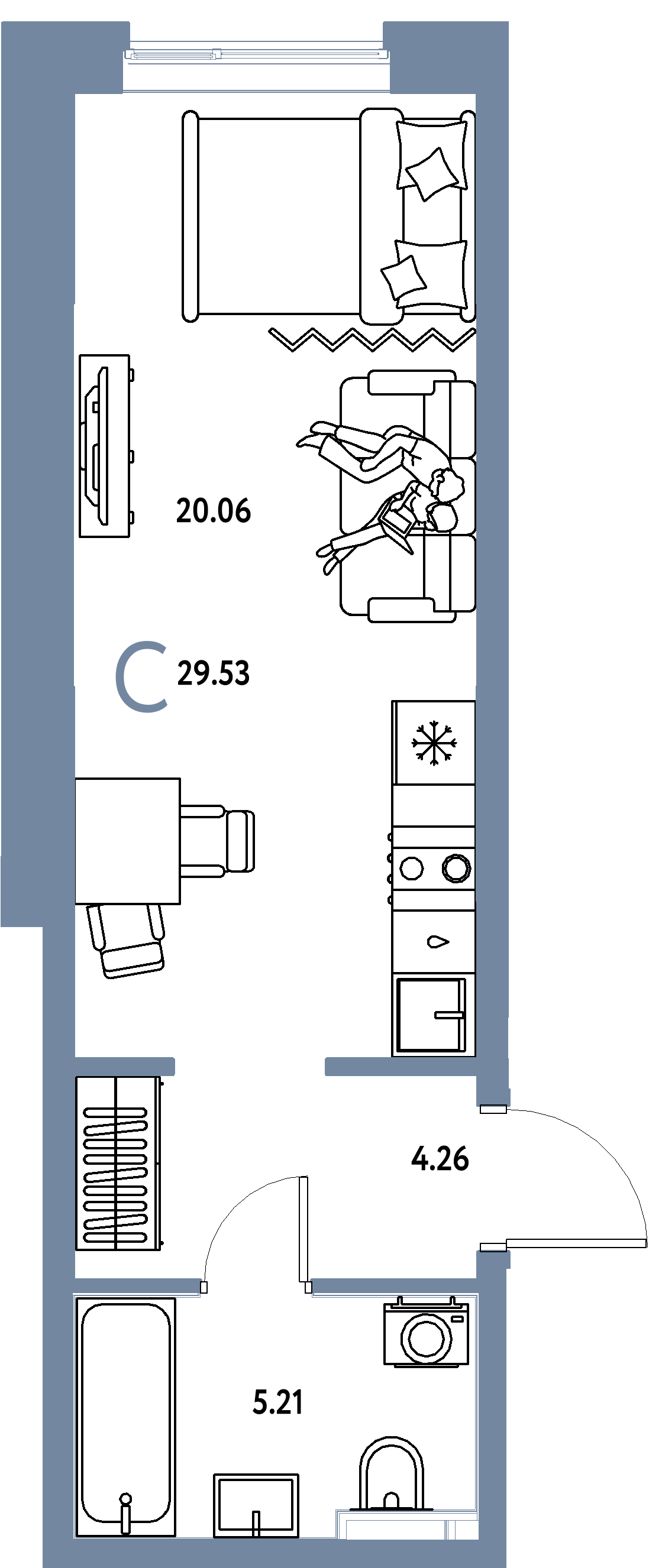 Планировка: Студия 29,53 м² в ЖК «Остров-сад»