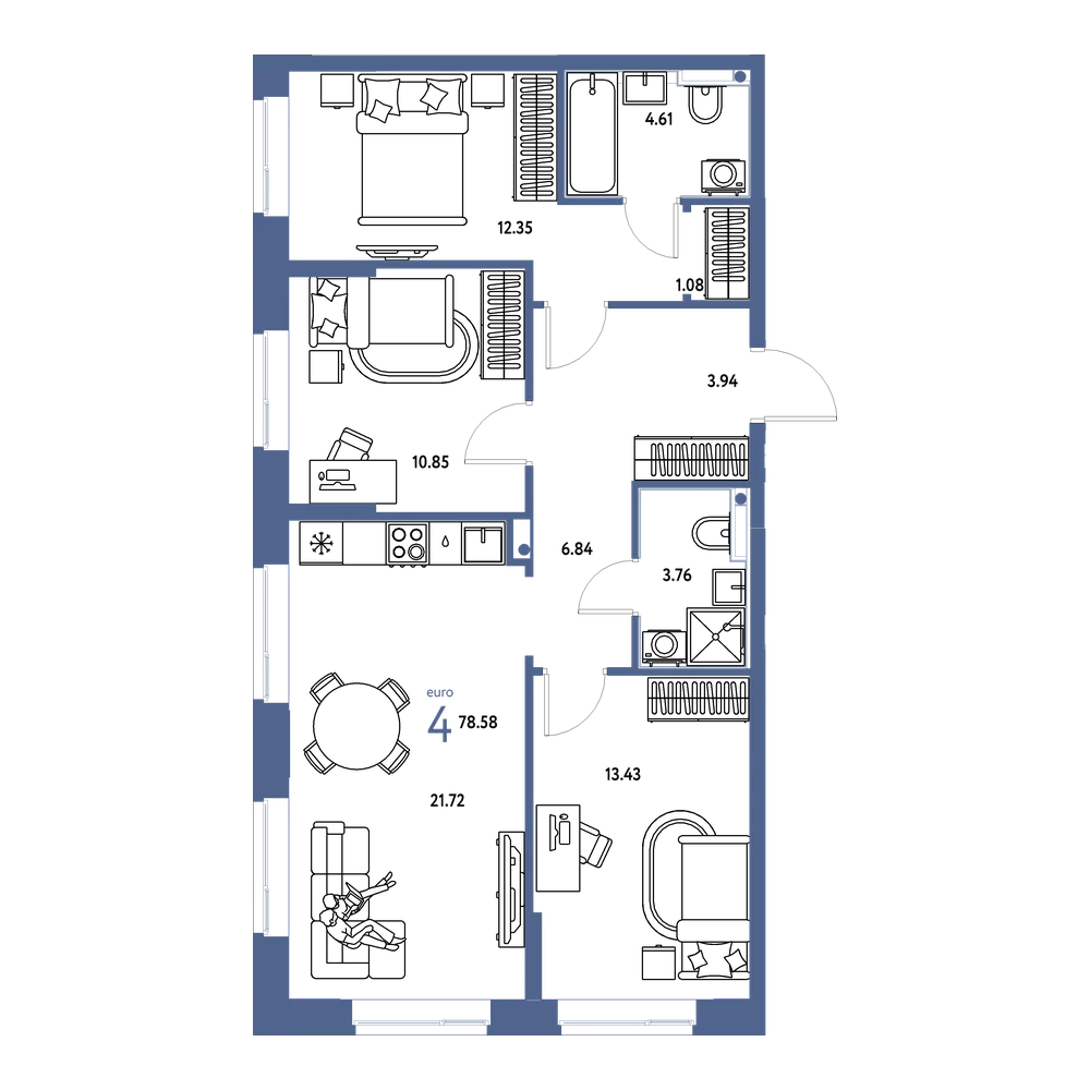 Планировка: Евро-4 78,58 м²