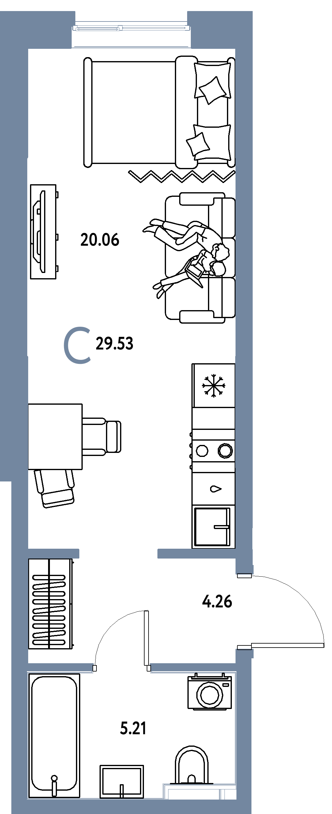 Планировка: Студия 29,53 м² в ЖК «Остров-сад»