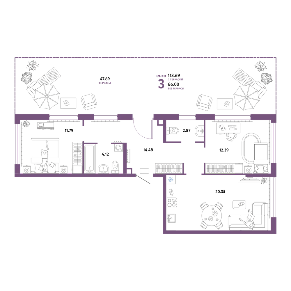 Планировка: Евротрёшка 110,69 м²