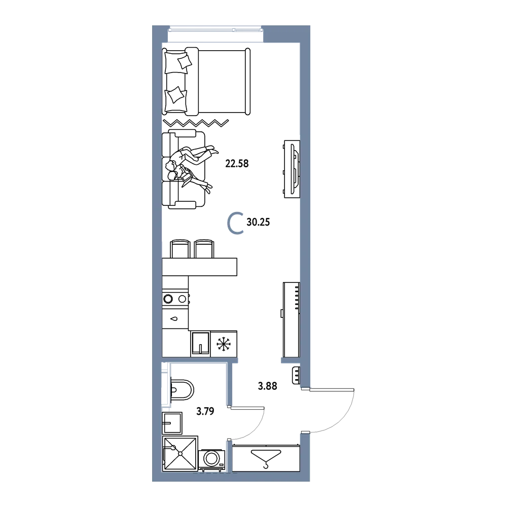 Планировка: Студия 30,25 м²