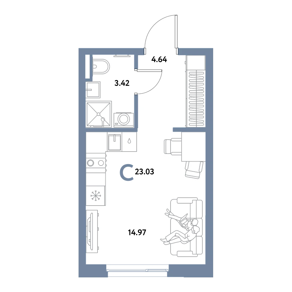Планировка: Студия 23,03 м²