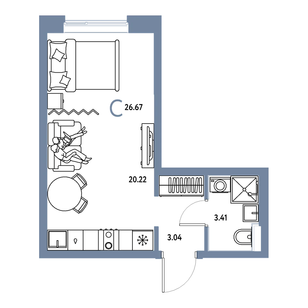 Планировка: Студия 26,67 м²
