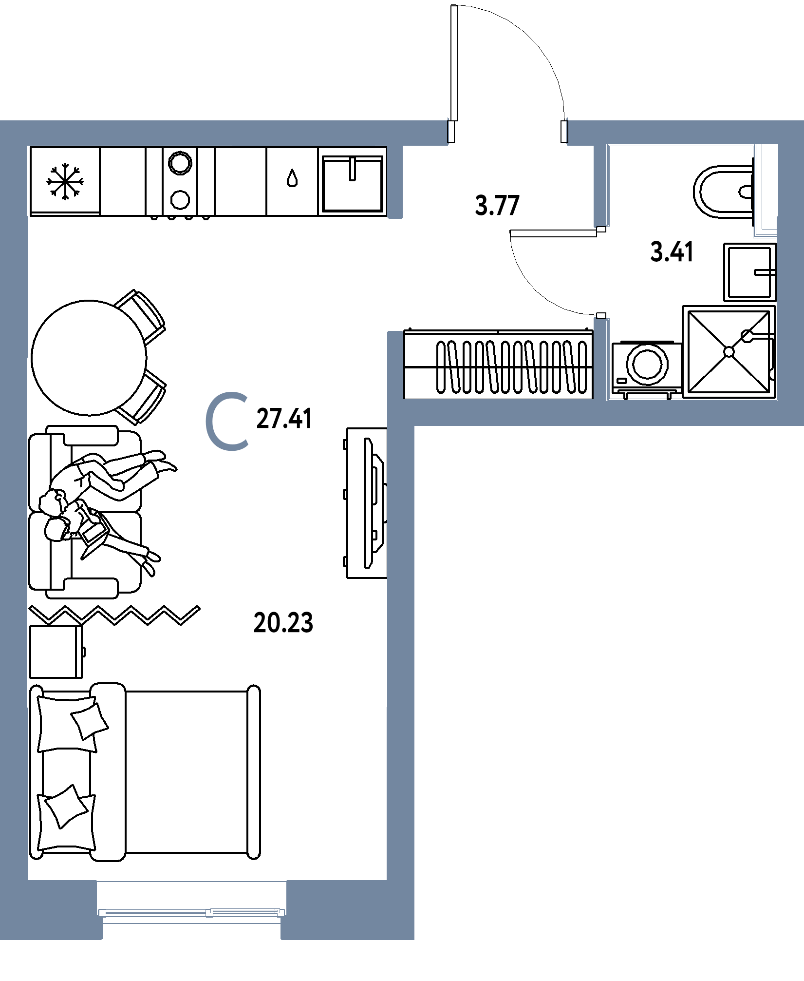 Планировка: Студия 27,41 м² в ЖК «Остров-сад»