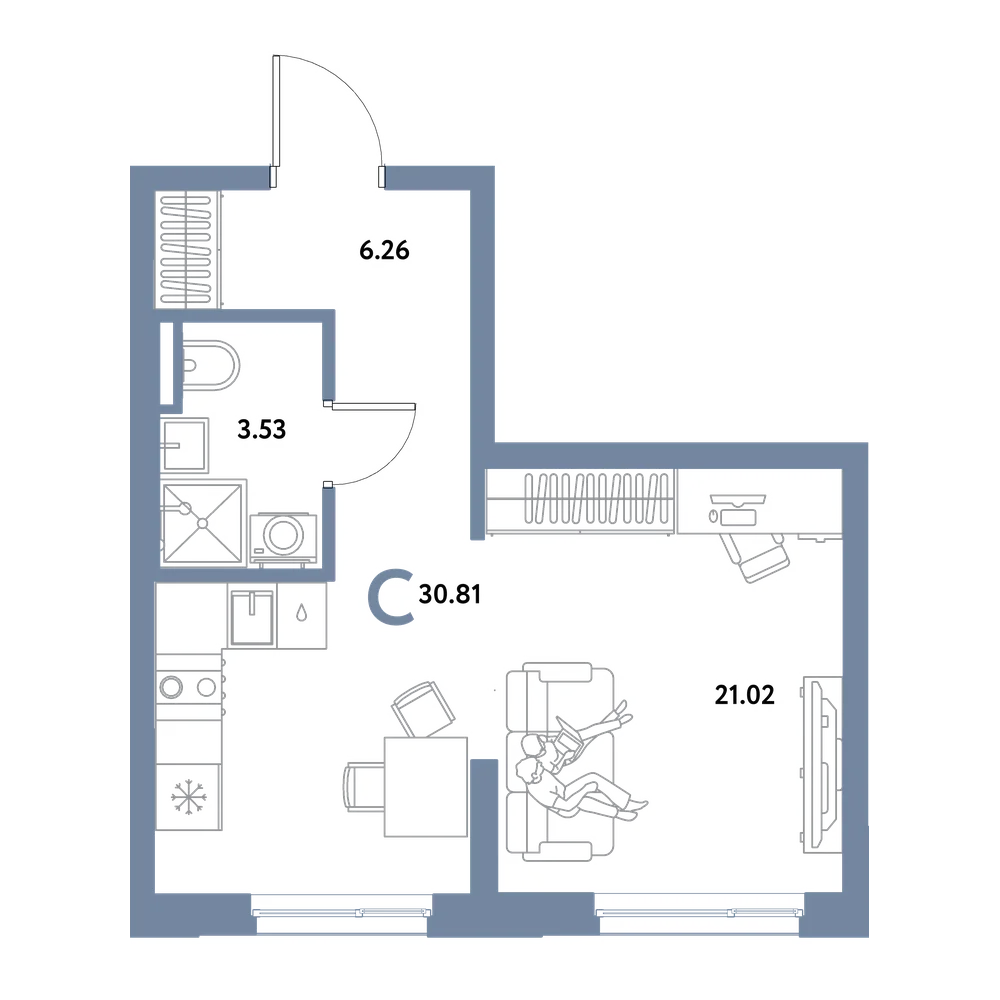Планировка: Студия 30,81 м²