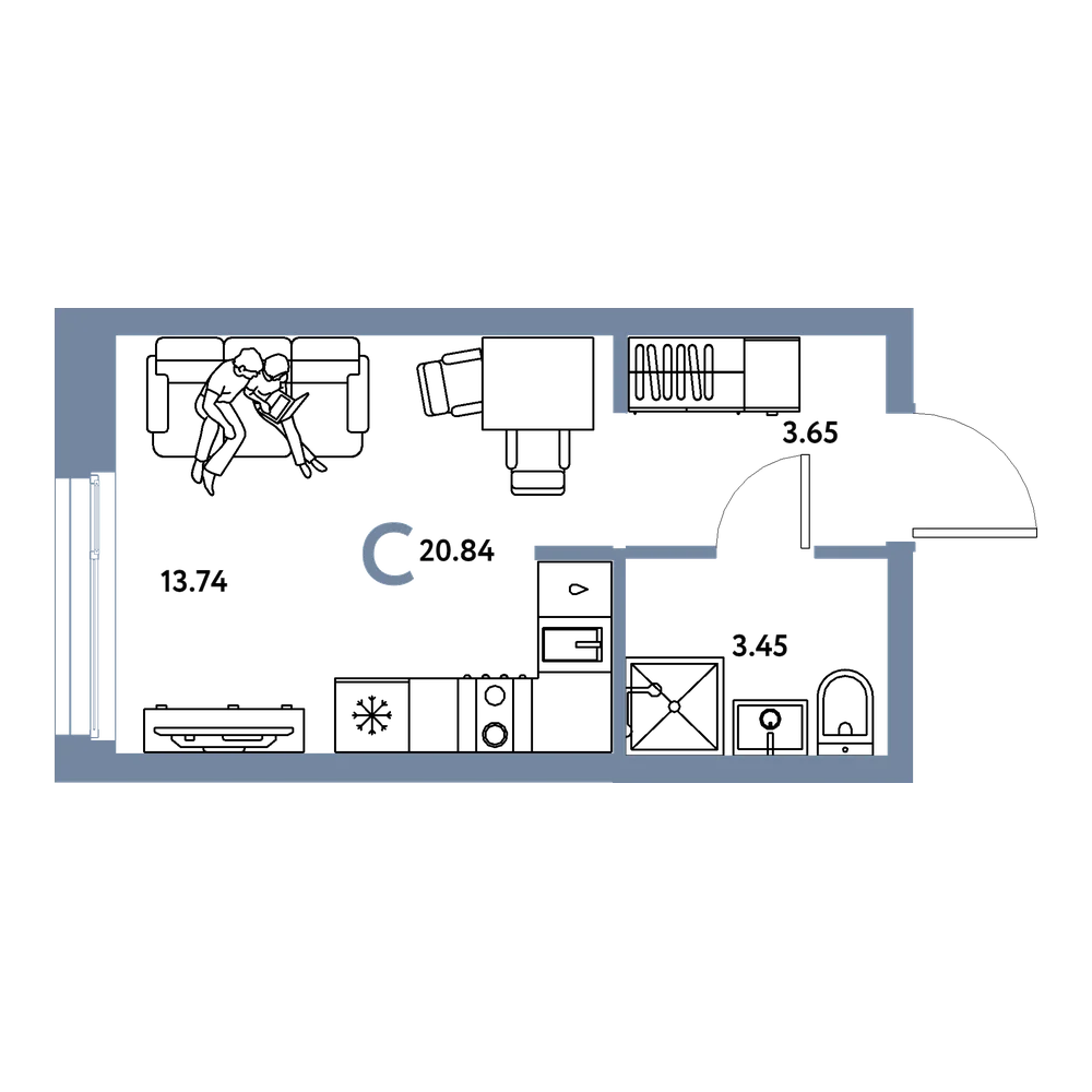 Планировка: Студия 20,84 м²