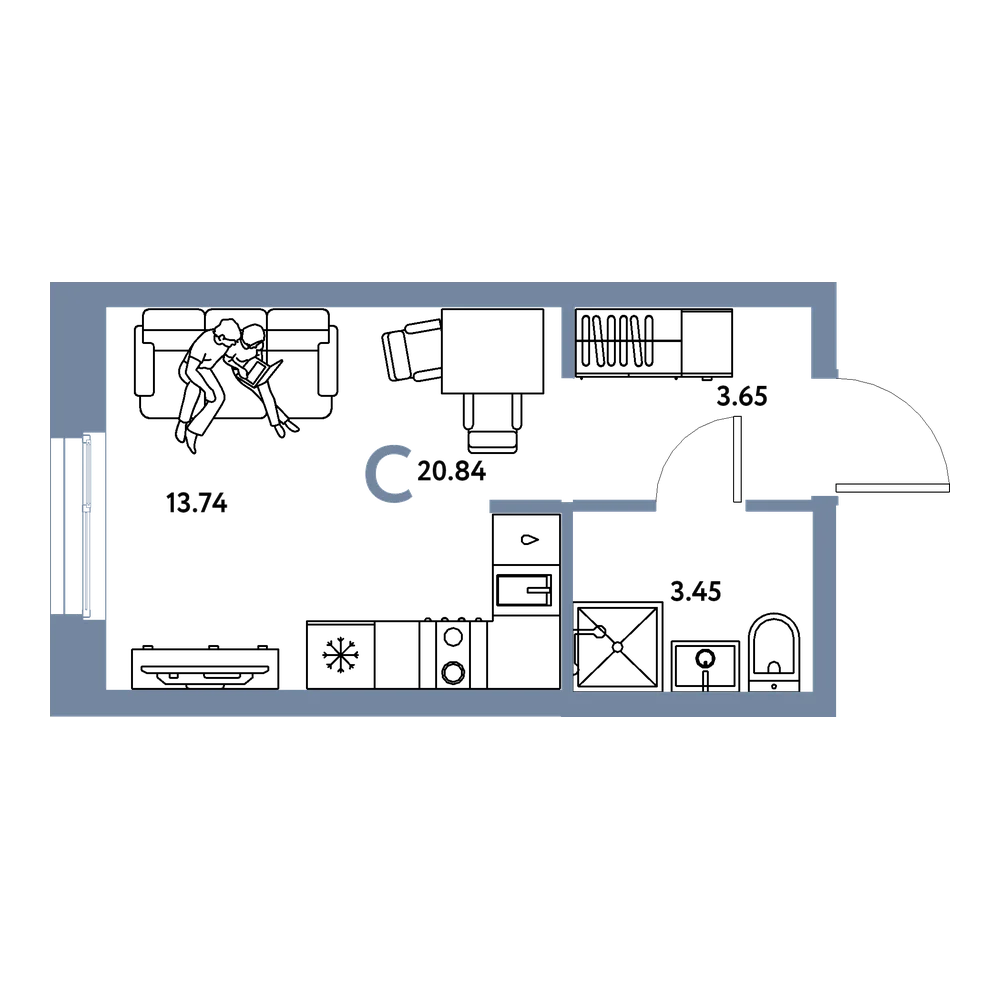 Планировка: Студия 20,84 м²