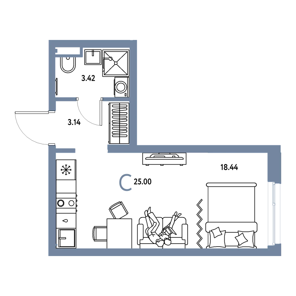 Планировка: Студия 25 м²