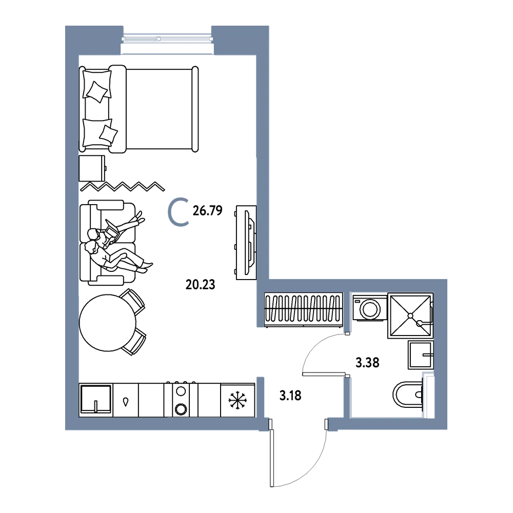 Планировка: Студия 26,79 м²