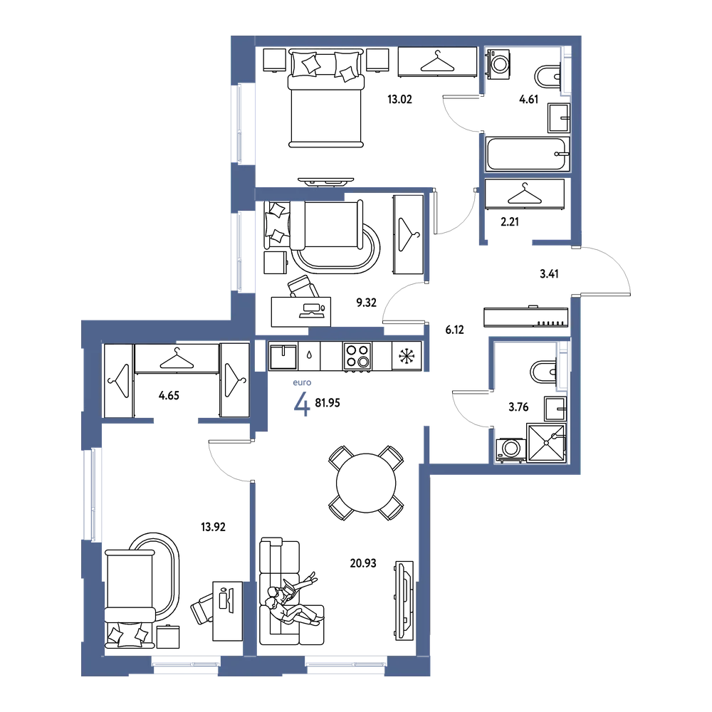 Планировка: Евро-4 81,95 м²