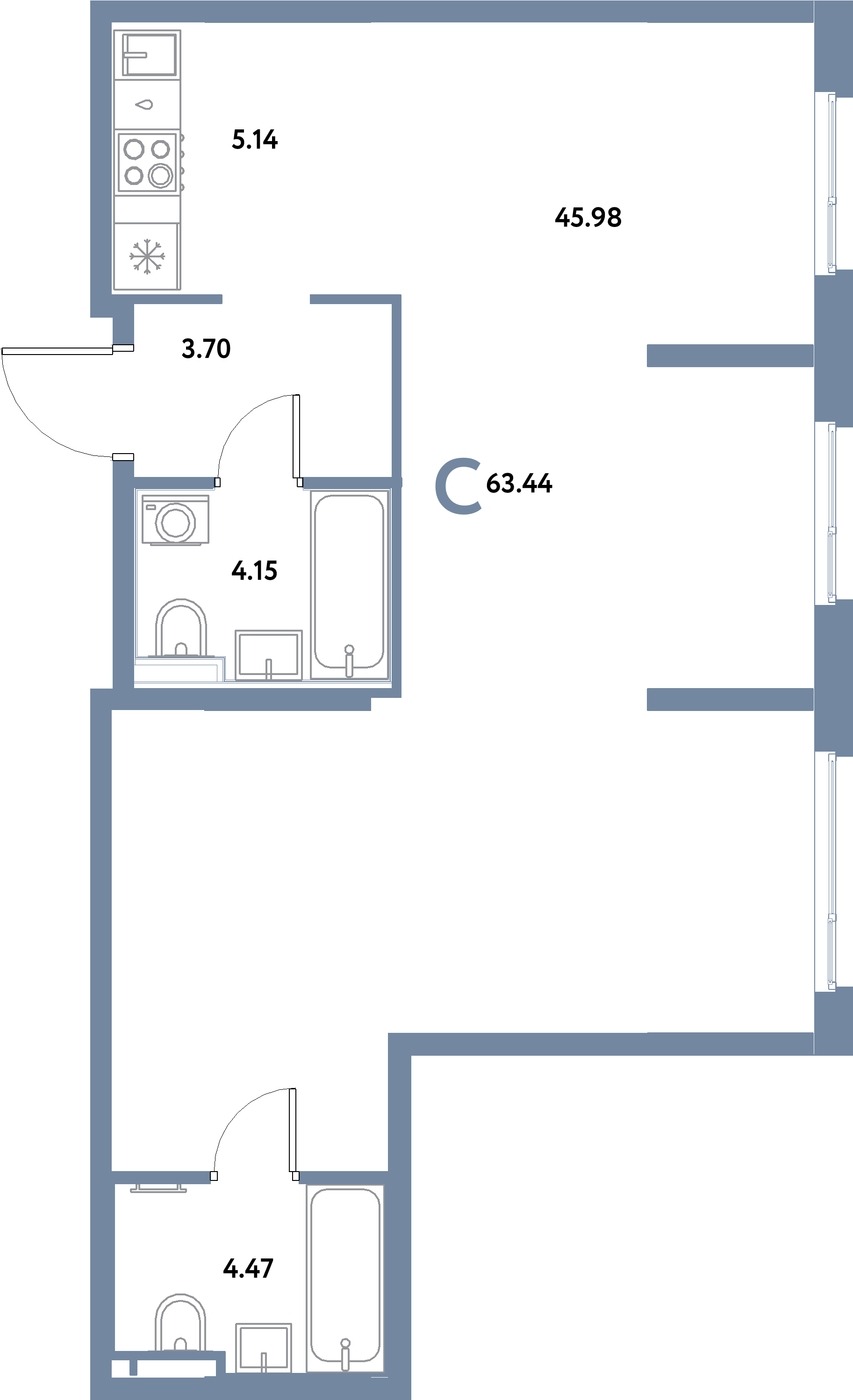 Планировка: Студия 63,44 м² в ЖК «Остров-сад»