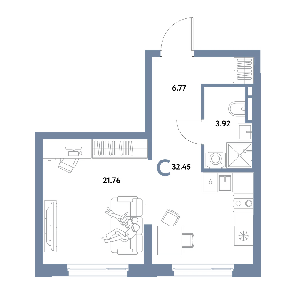 Планировка: Студия 32,45 м²