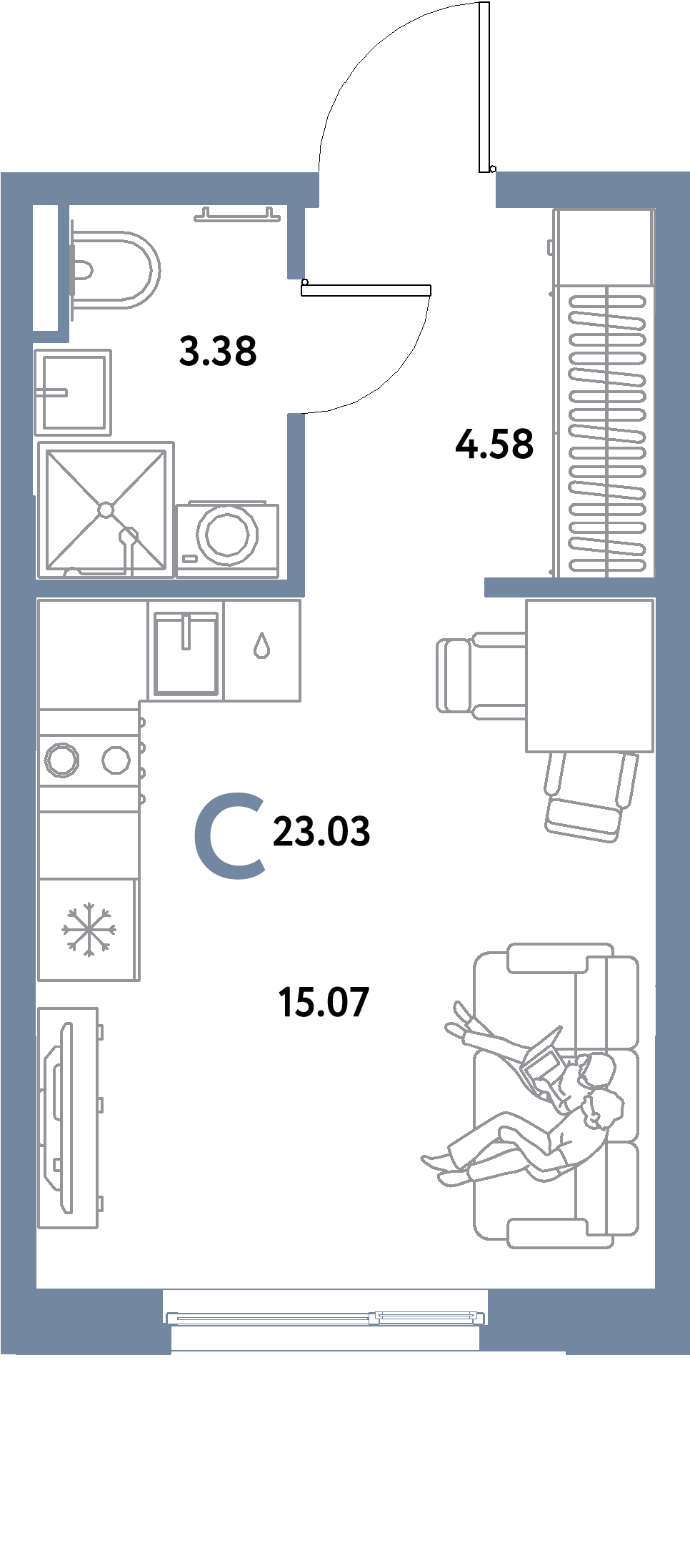 Планировка: Студия 23,03 м² в ЖК «Остров-сад»