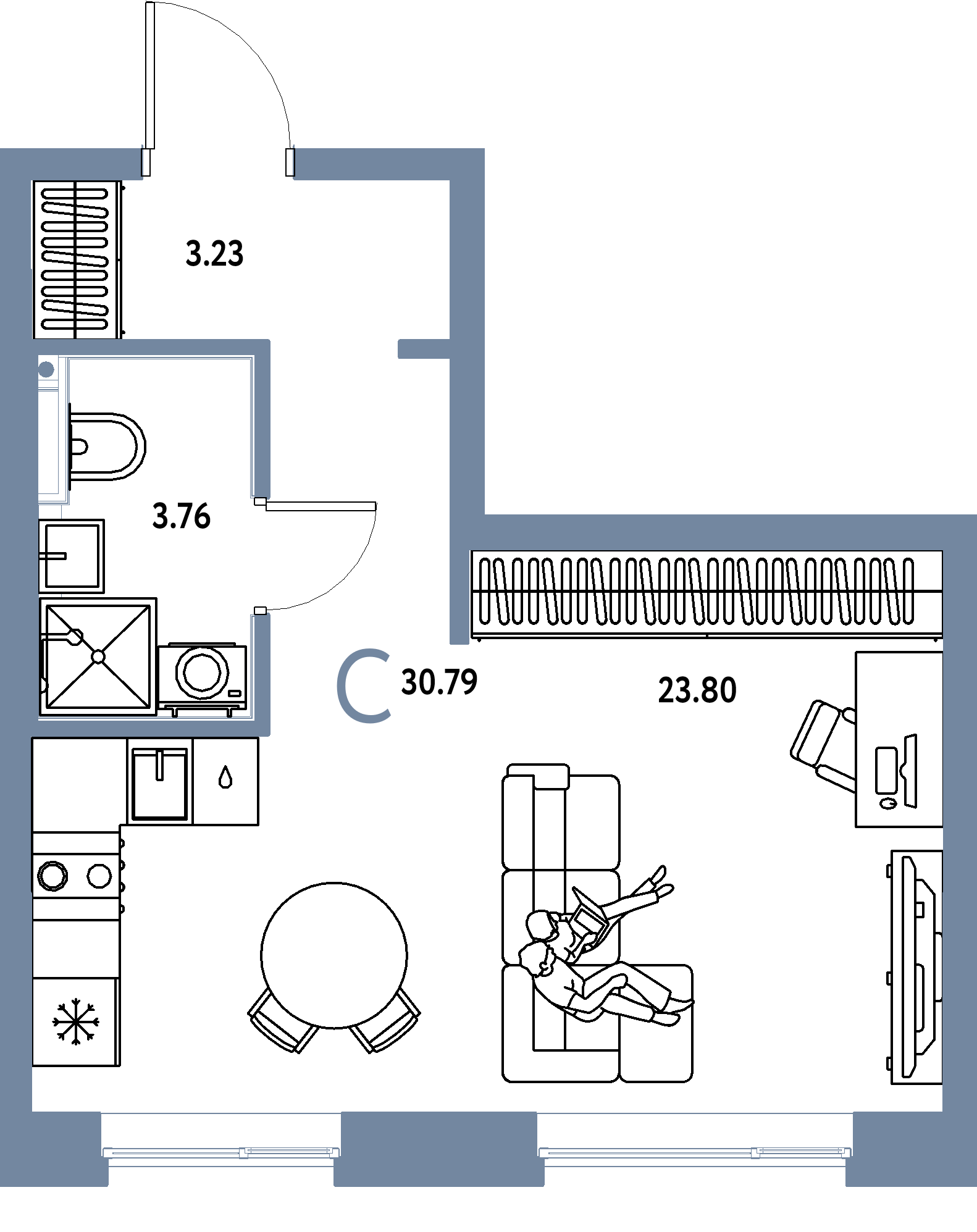 Планировка: Студия 30,79 м² в ЖК «Остров-сад»