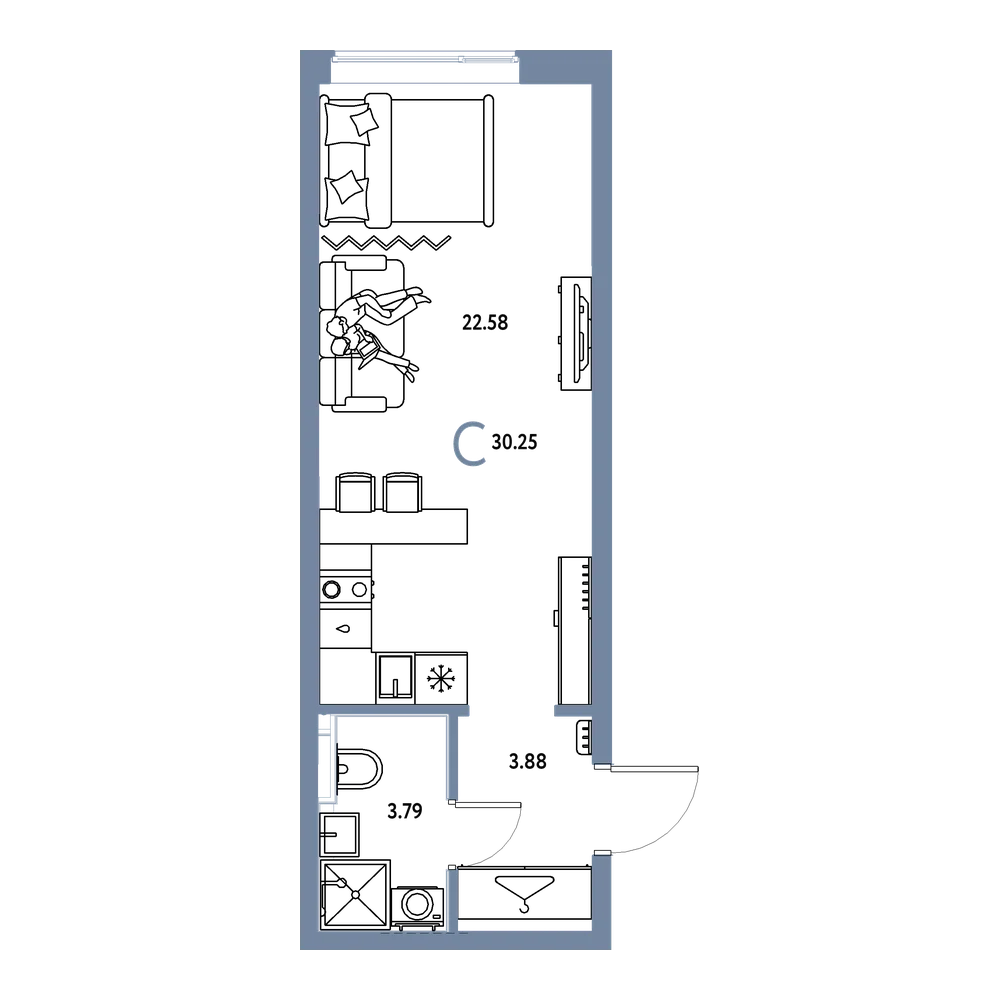 Планировка: Студия 30,25 м²