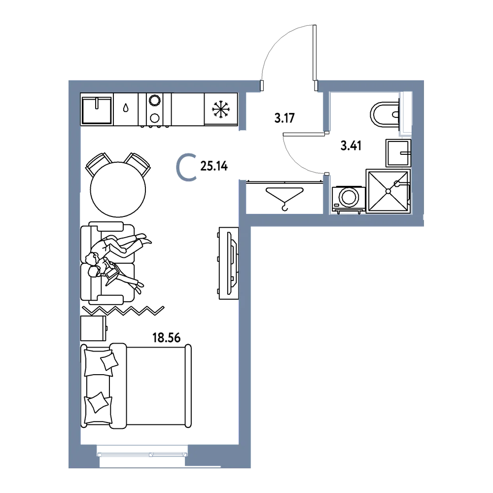 Планировка: Студия 25,14 м²