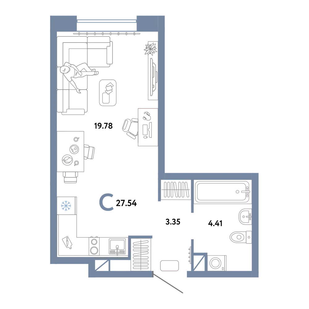 Планировка: Студия 27,54 м²
