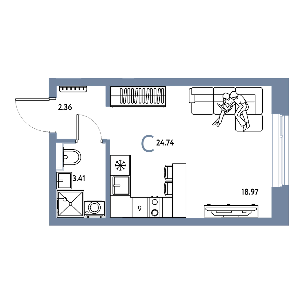 Планировка: Студия 24,74 м²
