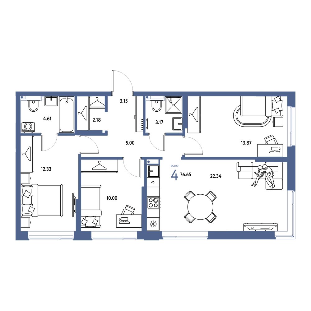 Планировка: Евро-4 76,65 м²