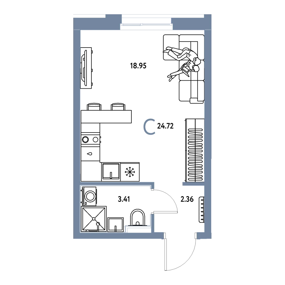 Планировка: Студия 24,72 м²