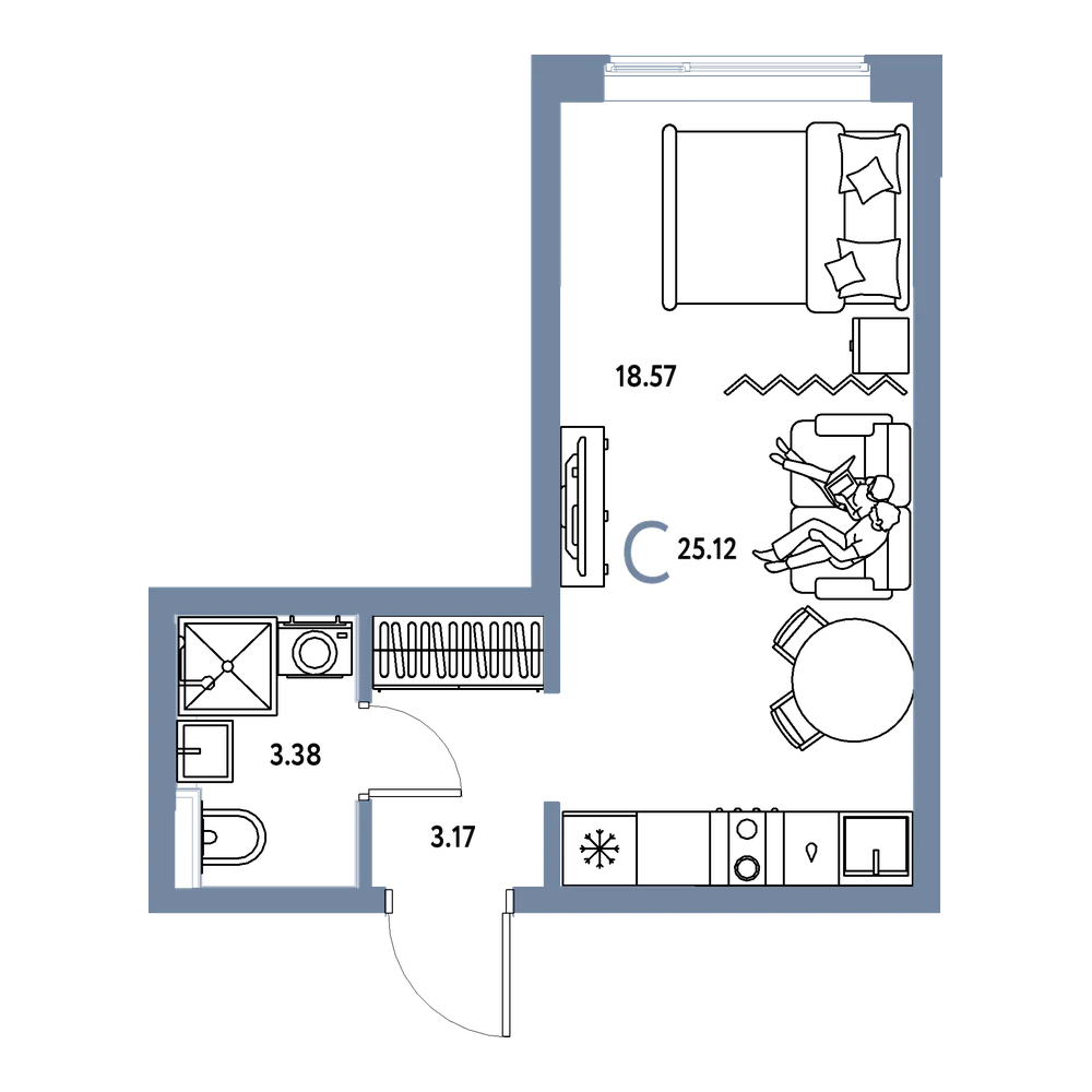 Планировка: Студия 25,12 м²