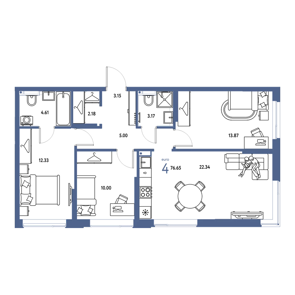 Планировка: Евро-4 76,65 м²