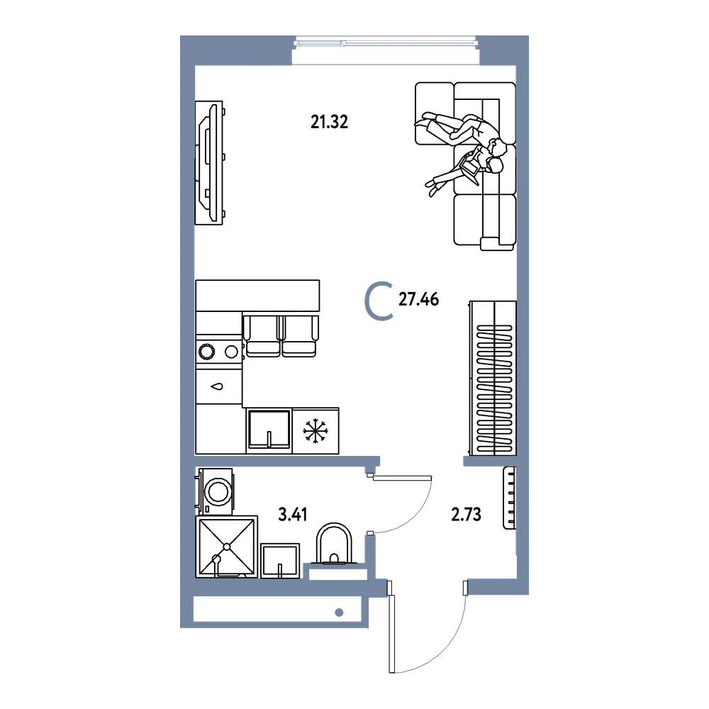 Планировка: Студия 27,46 м²