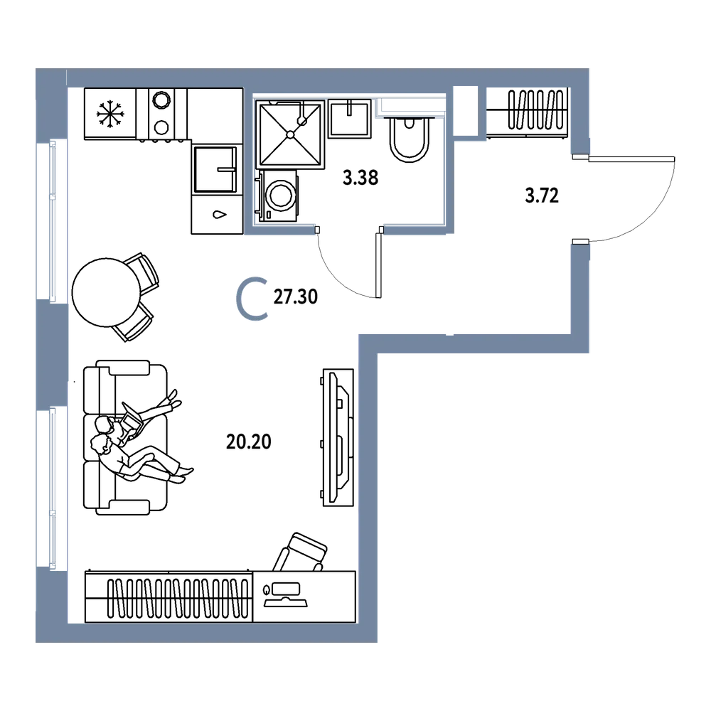Планировка: Студия 27,3 м²