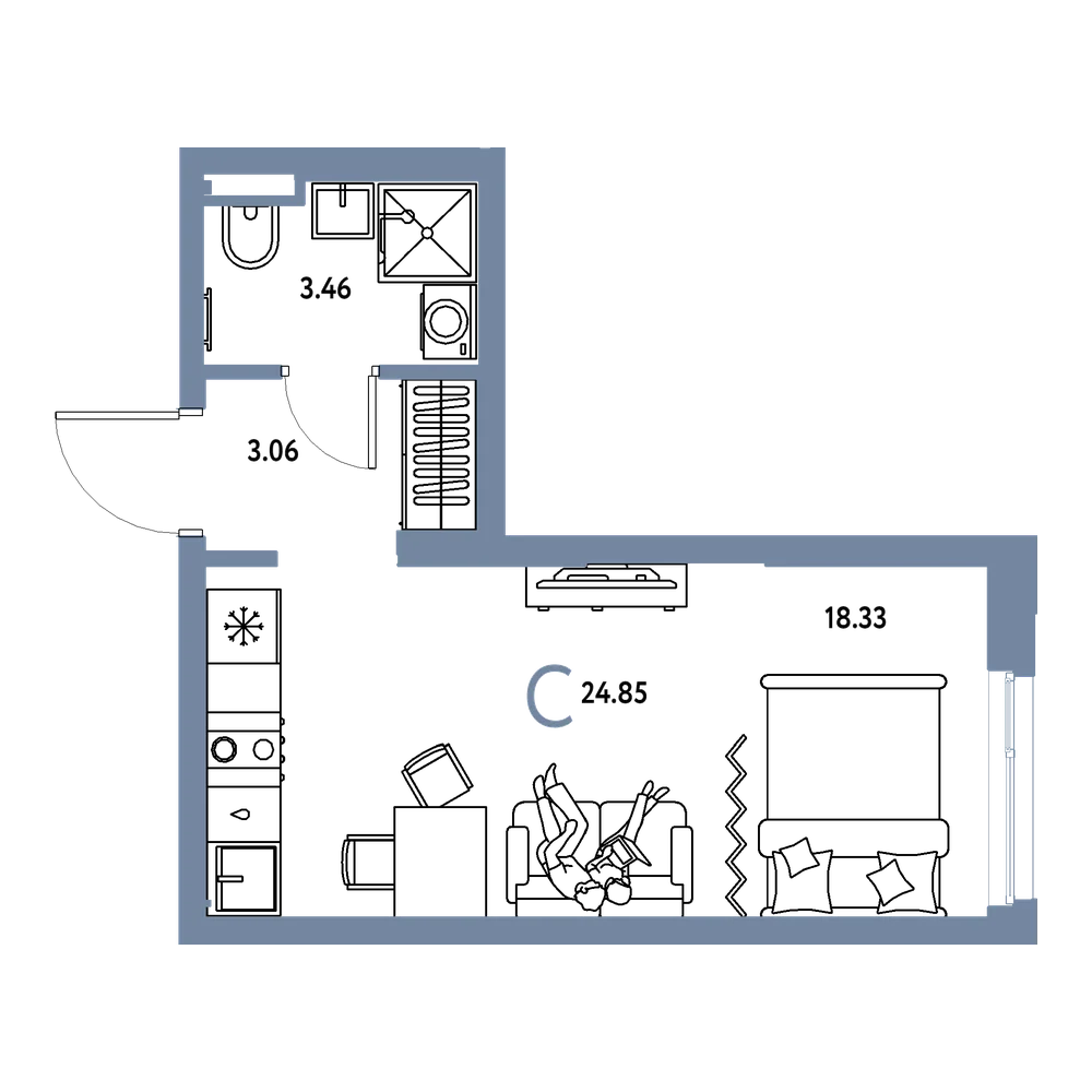 Планировка: Студия 24,85 м²