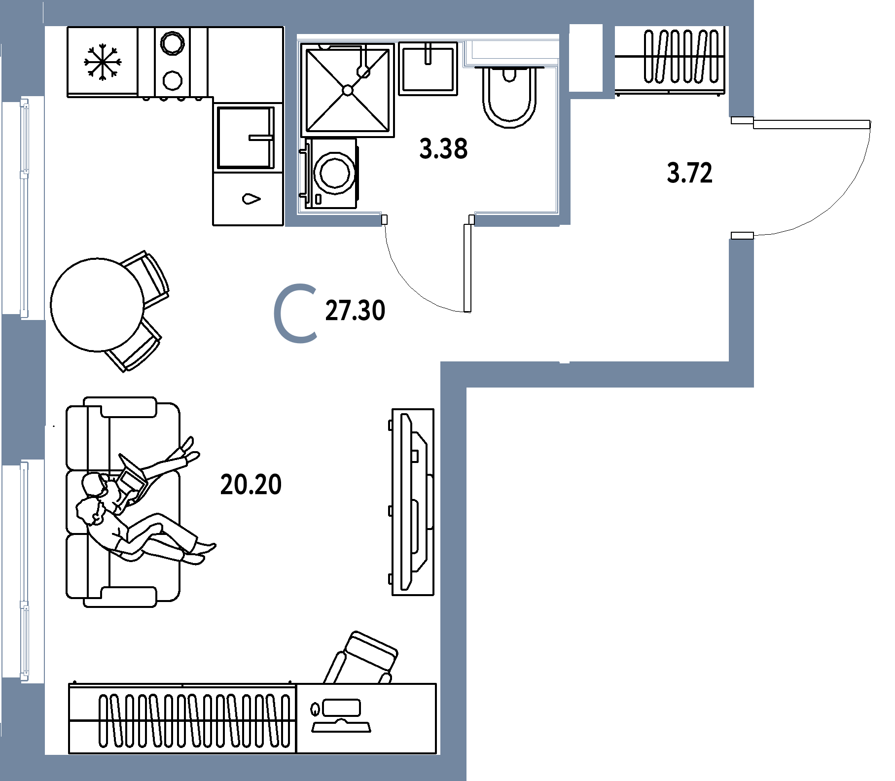 Планировка: Студия 27,3 м² в ЖК «Сердце Сибири»