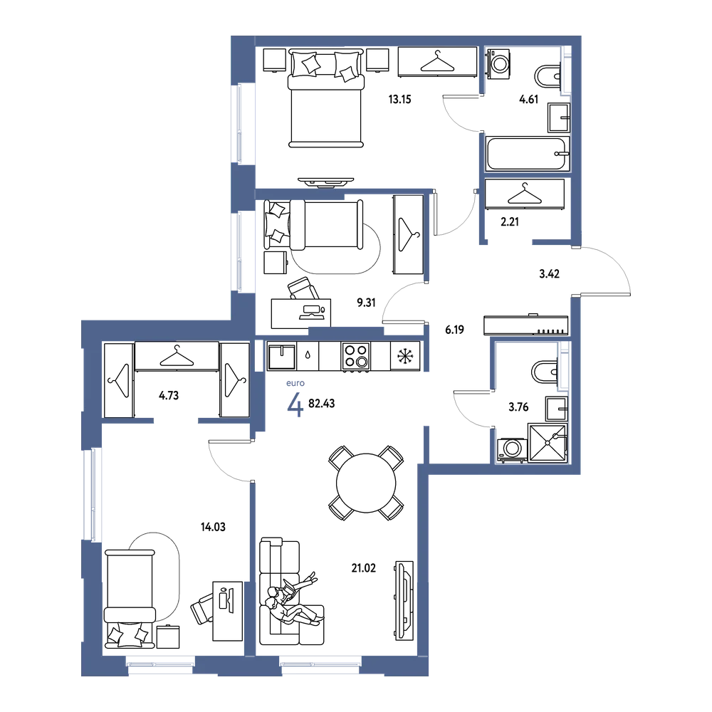 Планировка: Евро-4 82,43 м²