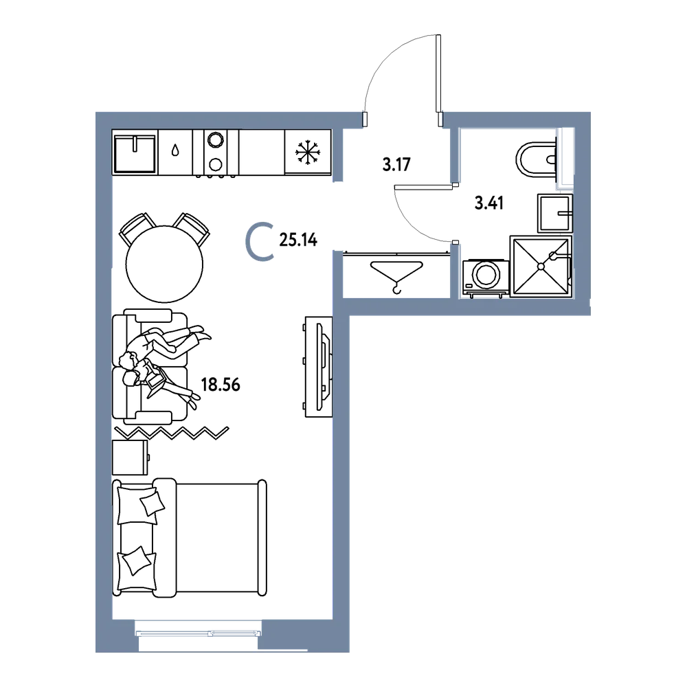 Планировка: Студия 25,14 м²