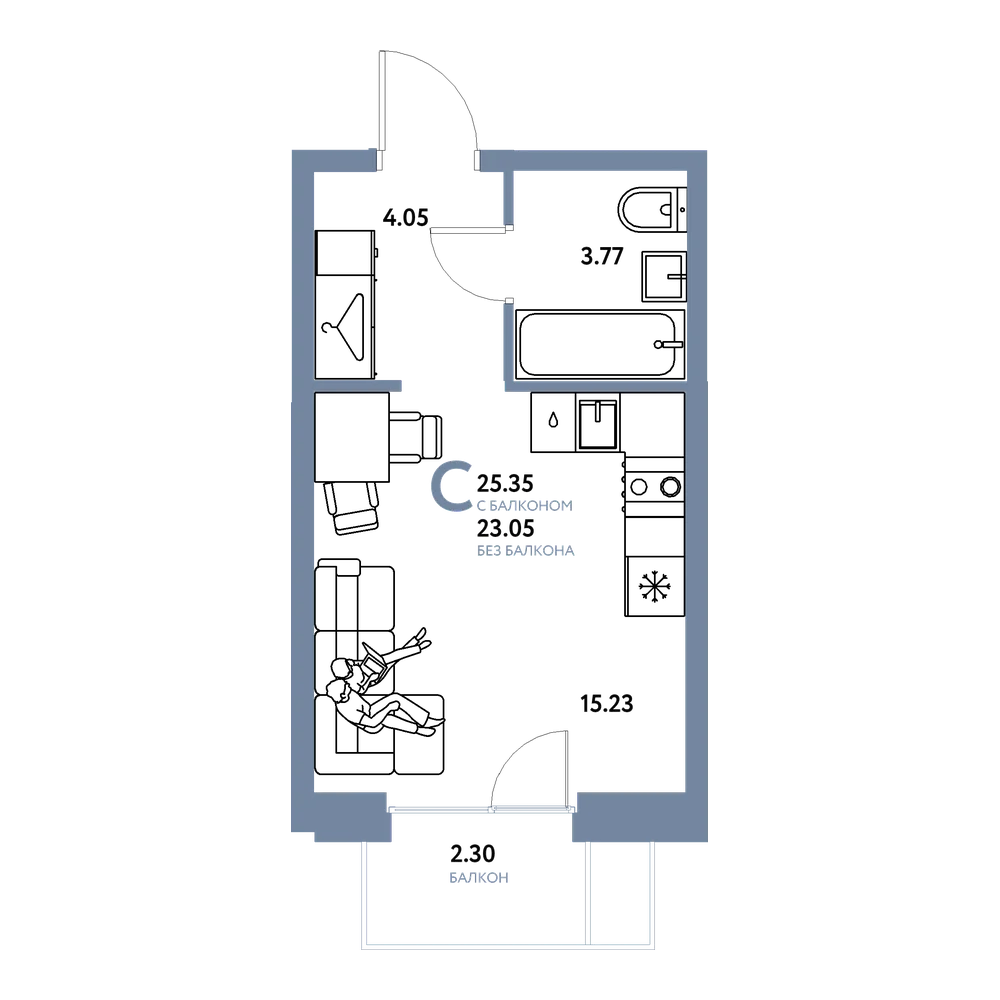 Планировка: Студия 25,35 м²