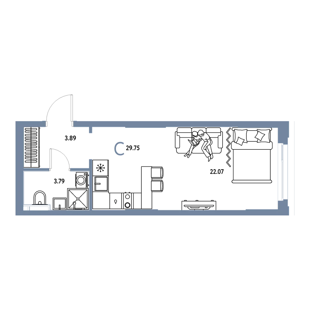 Планировка: Студия 29,75 м²
