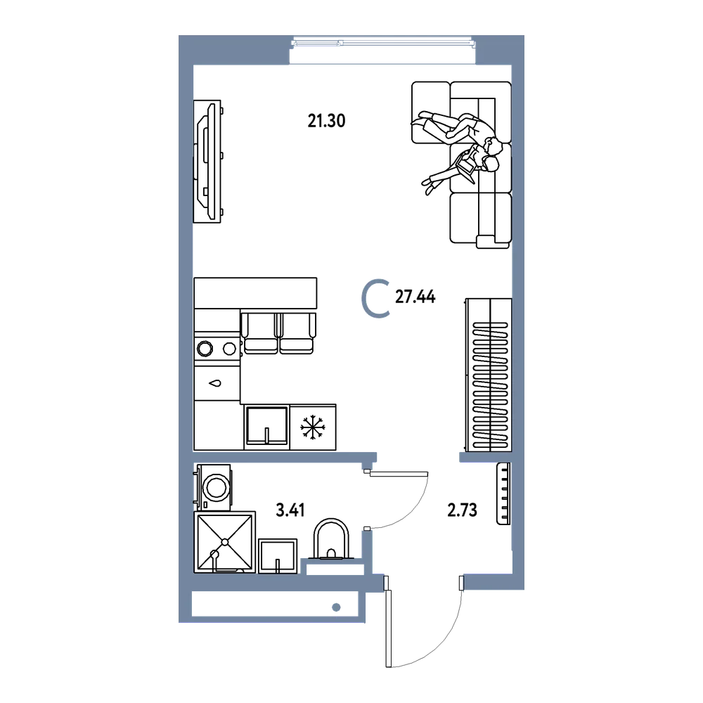 Планировка: Студия 27,44 м²