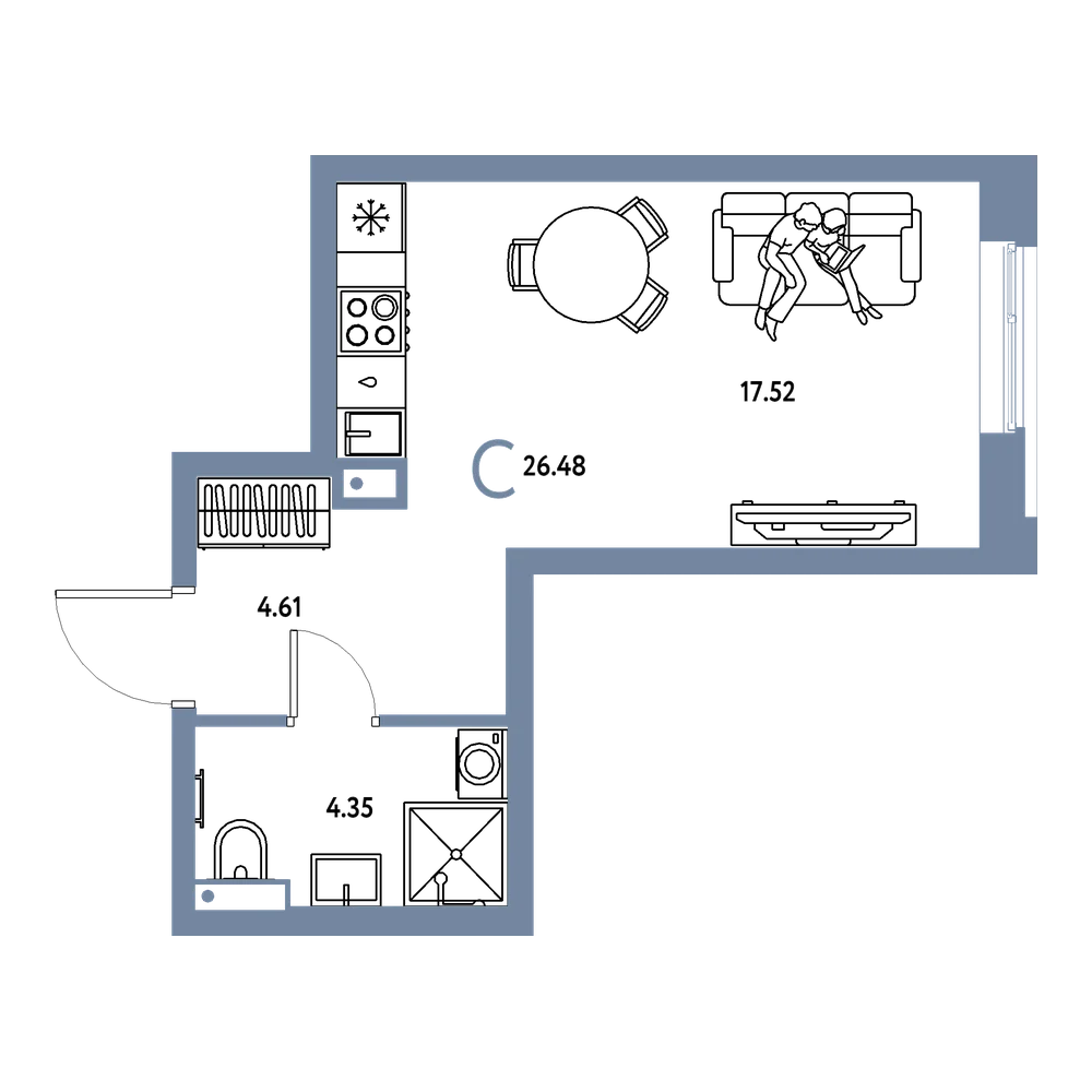 Планировка: Студия 26,48 м²