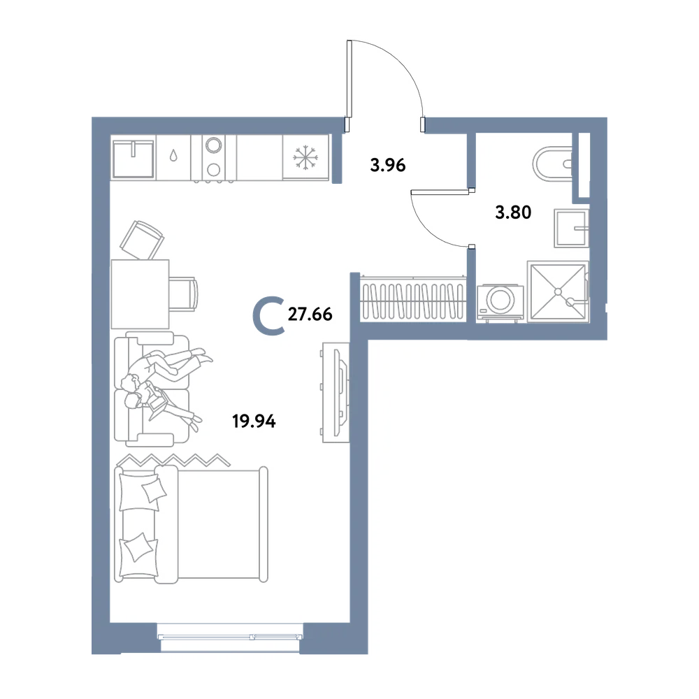 Планировка: Студия 27,66 м²