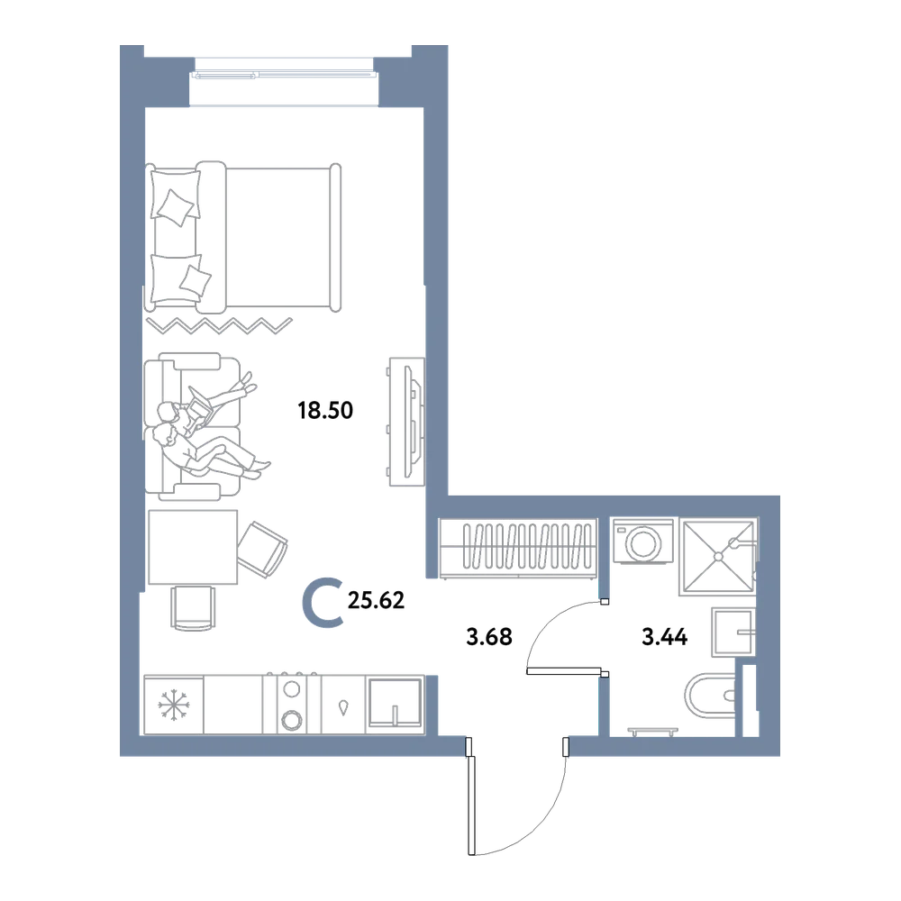 Планировка: Студия 25,62 м²